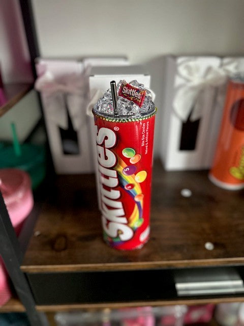 Custom Made Skittles 20oz Stainless Steel Tumbler with 3D Ice Topper