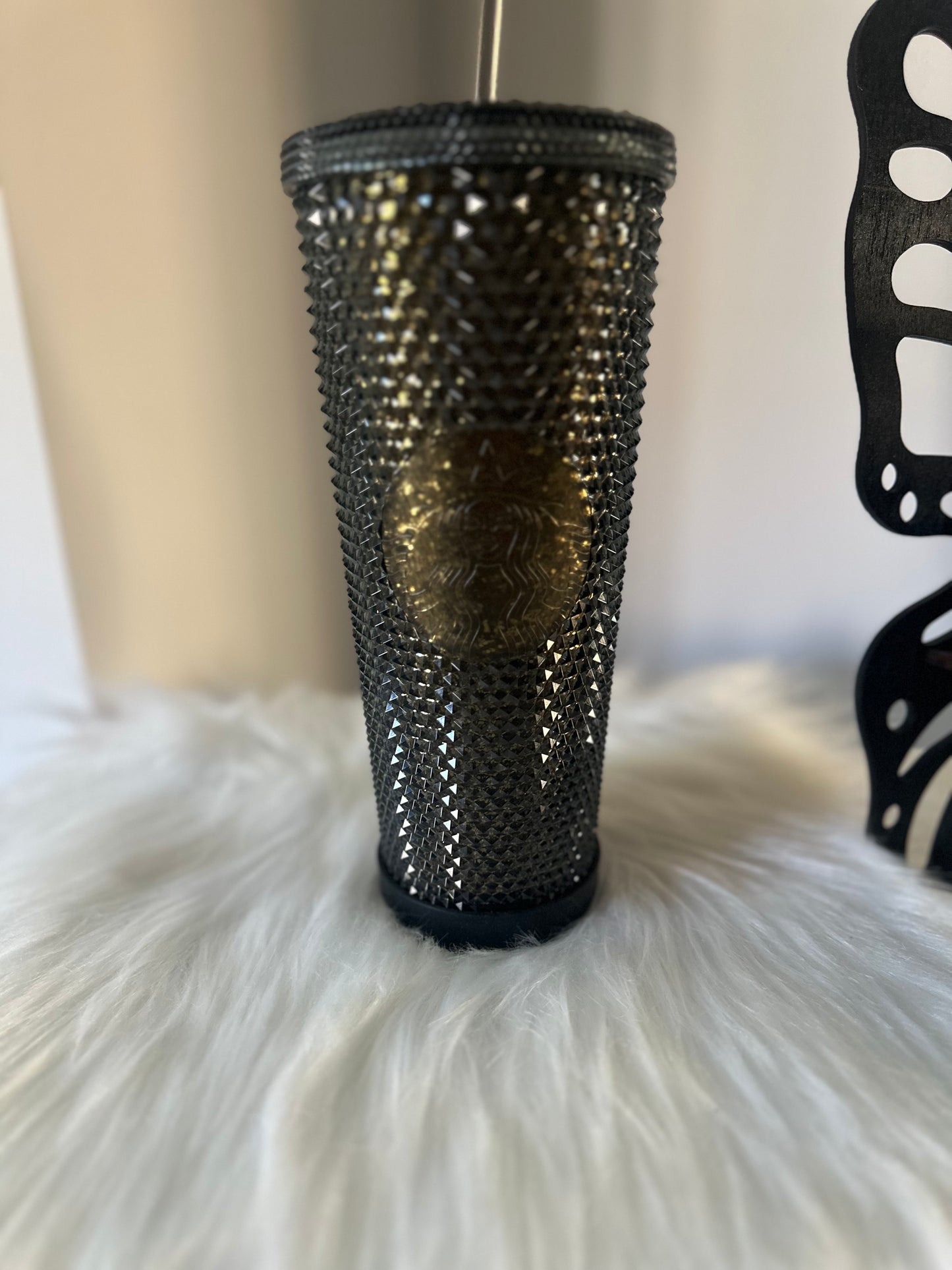 STARBUCKS GOLD GLITTER China Edition Gobelet clouté noir Authentique Rare