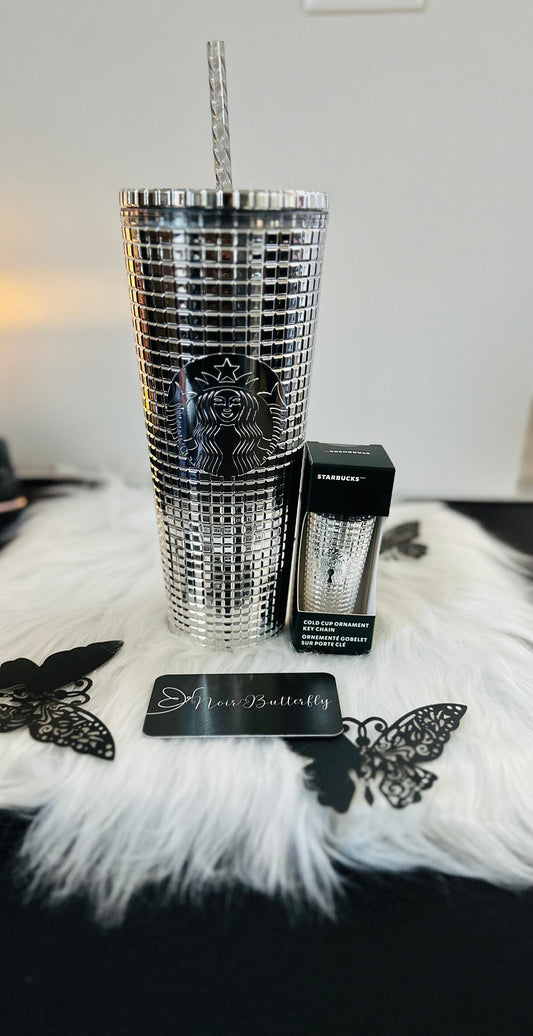 Collection de Noël 2023 Ensemble de tasses froides et de décorations STARBUCKS Platinum Grid authentiques et neuves *** Gobelet de Noël en édition limitée *