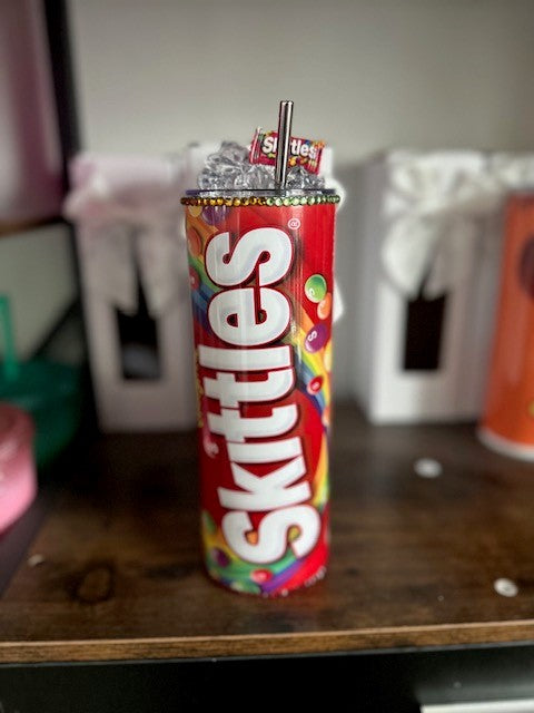 Custom Made Skittles 20oz Stainless Steel Tumbler with 3D Ice Topper
