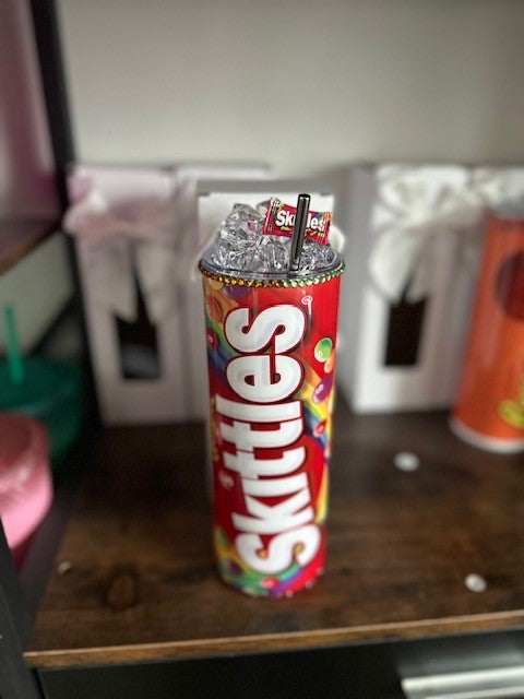 Custom Made Skittles 20oz Stainless Steel Tumbler with 3D Ice Topper